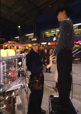 Bret Battey debugs the juggling mechanism.